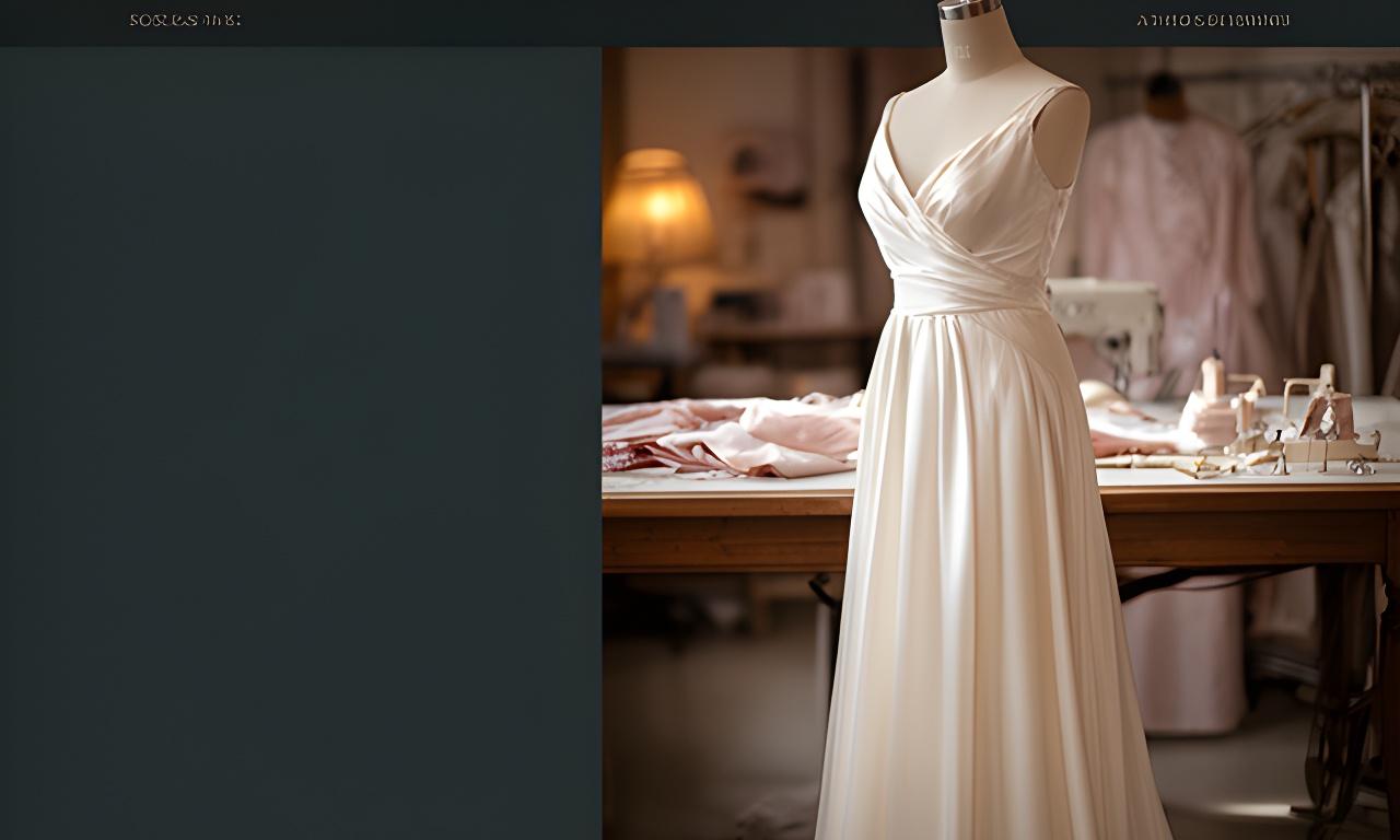 Ivory satin evening gown on a mannequin in a softly lit Chester design studio